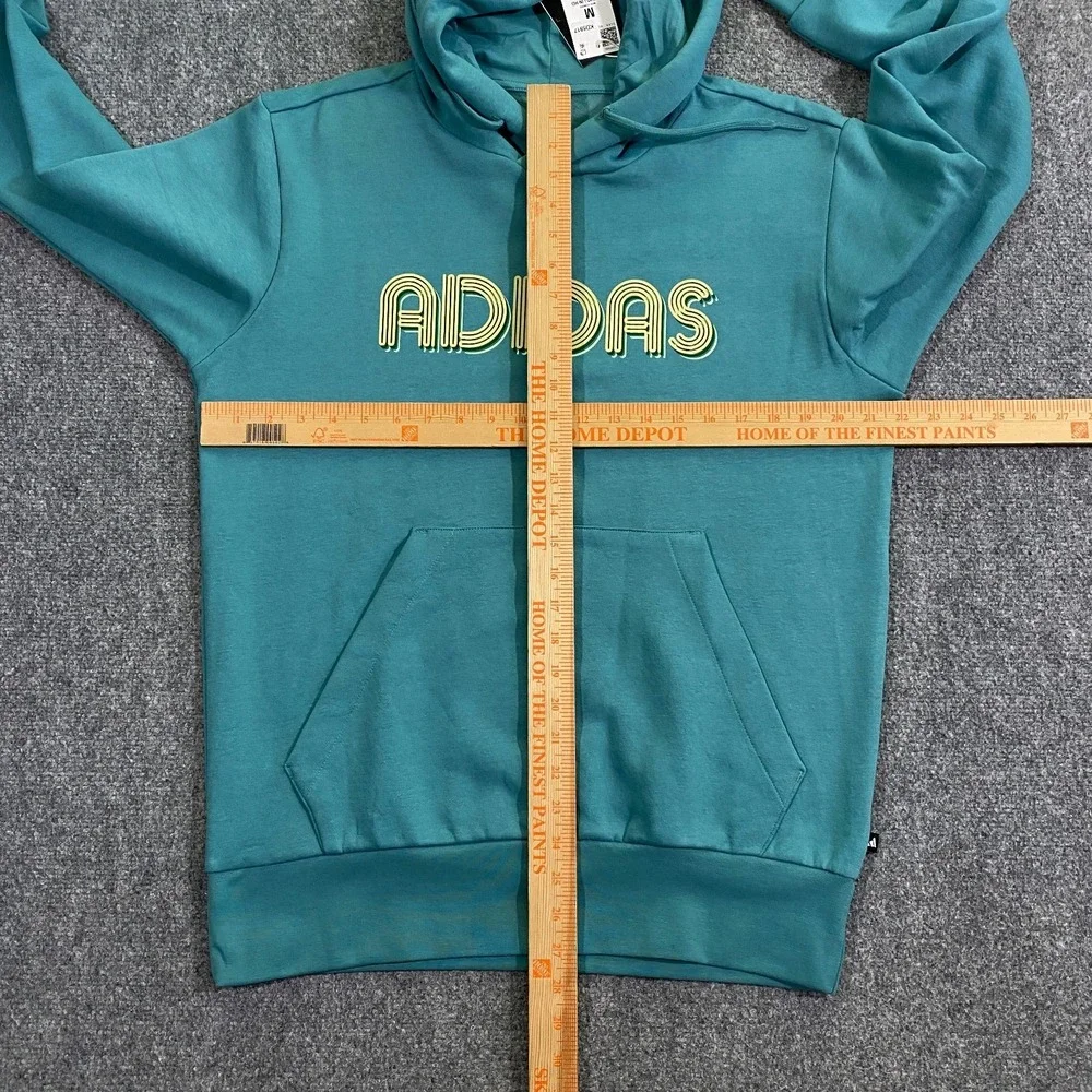 Adidas 3D Retro 70s Striped Logo Hoodie Mens Medium Powder Teal Disco Groovy NWT